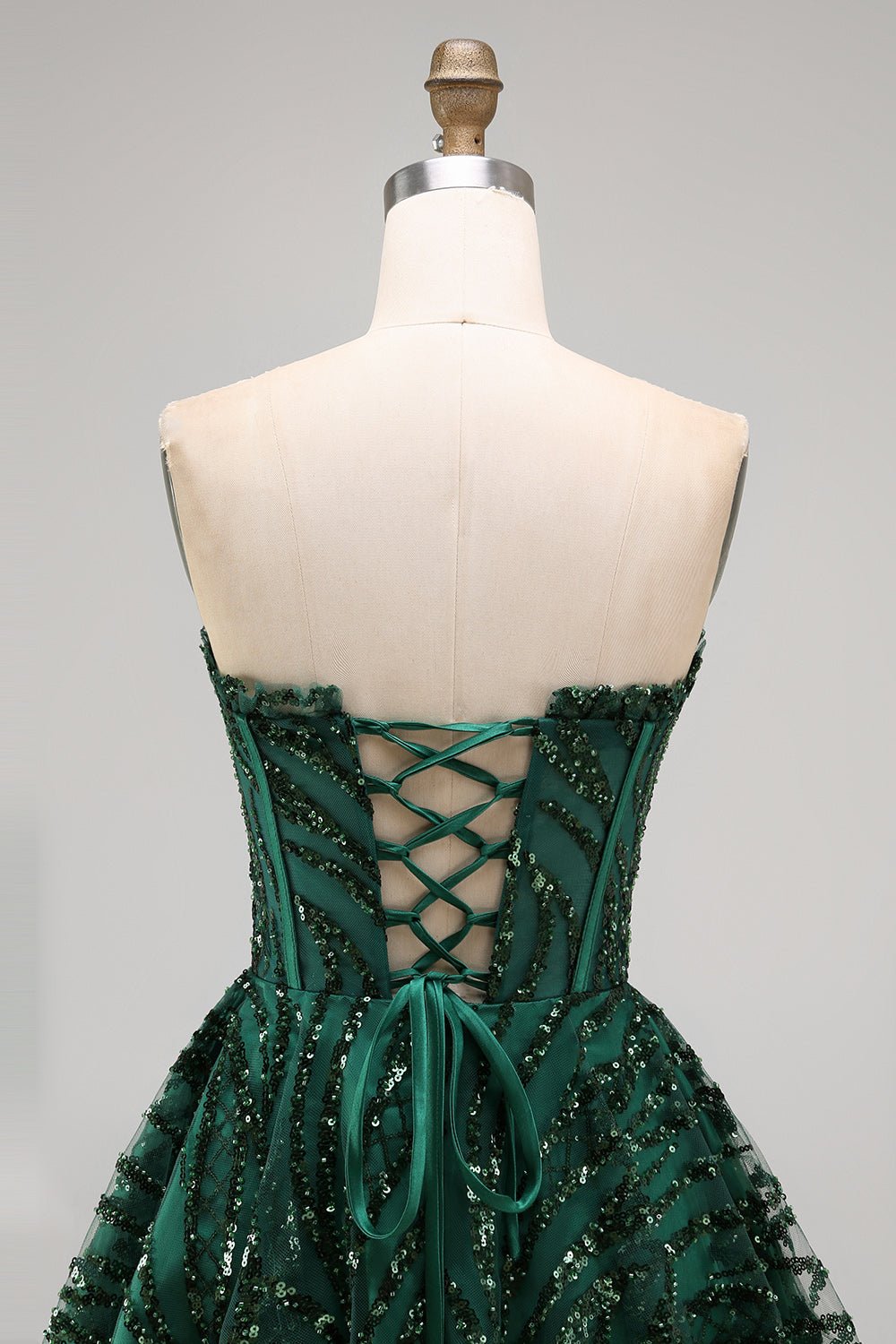 Sparkly Dark Green Corset Short Strapless A Line Homecoming Dress