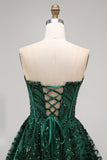 Sparkly Dark Green Corset Short Strapless A Line Homecoming Dress
