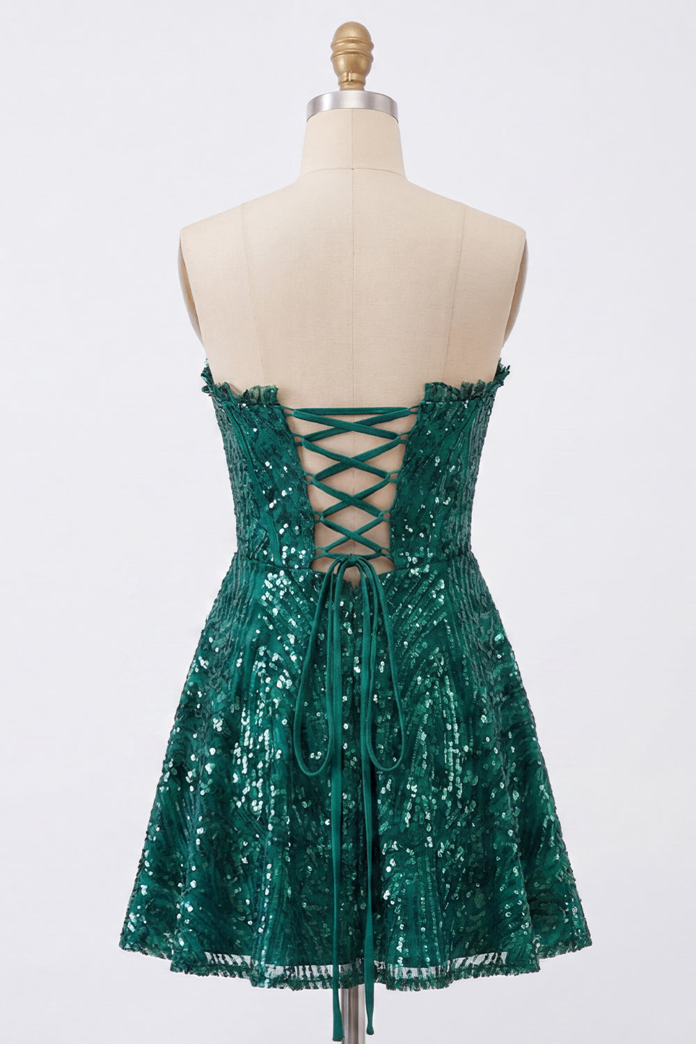 Sparkly Dark Green Corset Short Strapless A Line Homecoming Dress