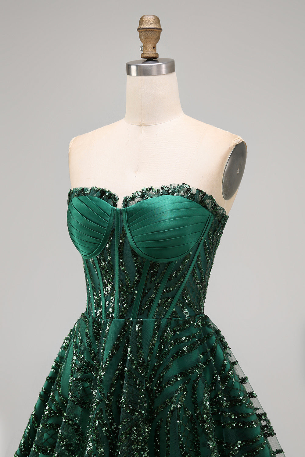 Sparkly Dark Green Corset Short Strapless A Line Homecoming Dress