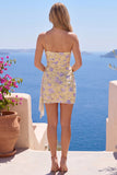 Sparkly Light Yellow Floral Tight Short One Shoulder Homecoming Dress with Sash