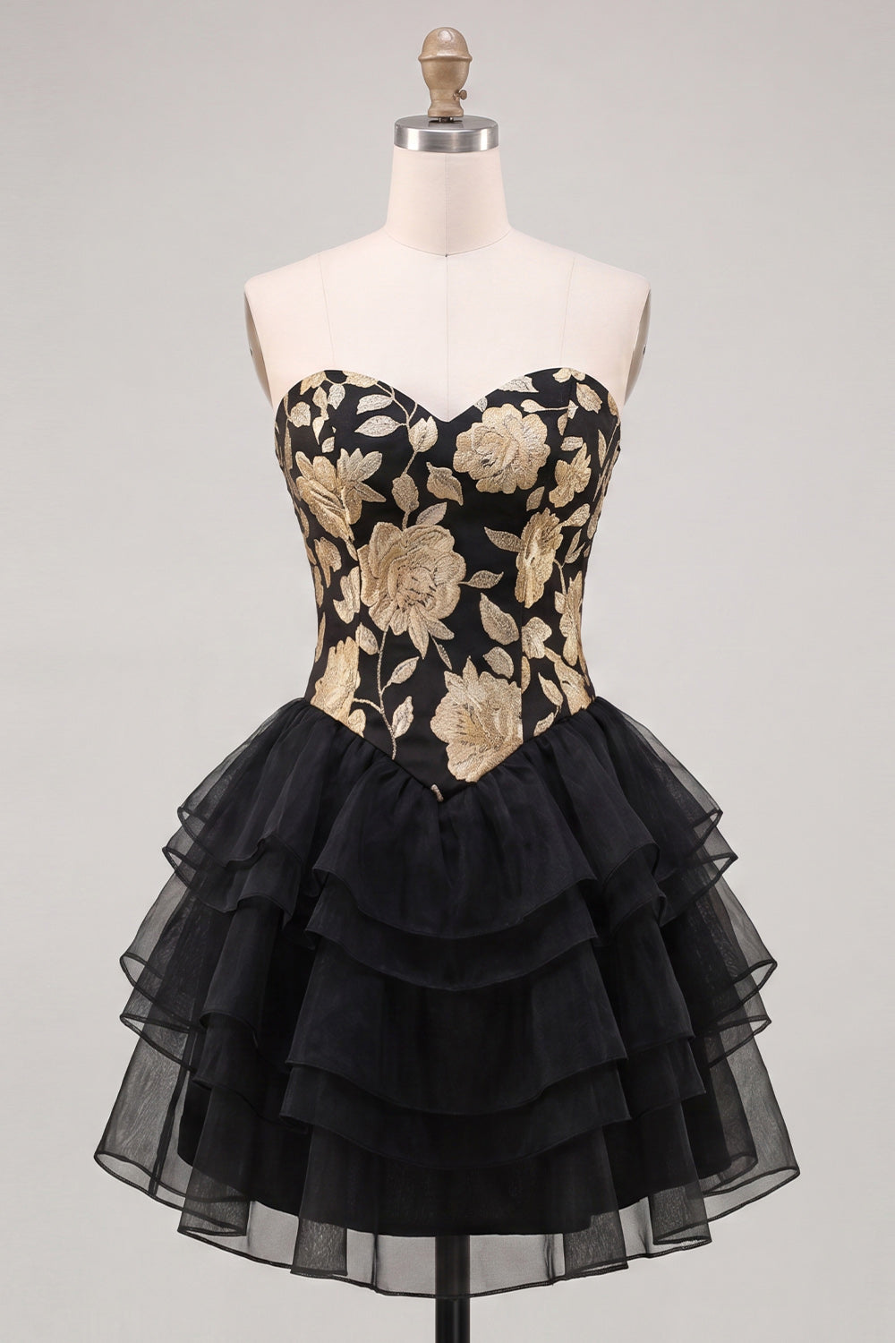 A Line Strapless Short Yellow Floral Homecoming Dress with Ruffles