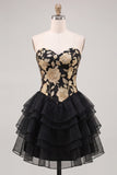 A Line Strapless Short Yellow Floral Homecoming Dress with Ruffles
