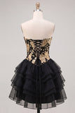 A Line Strapless Short Yellow Floral Homecoming Dress with Ruffles
