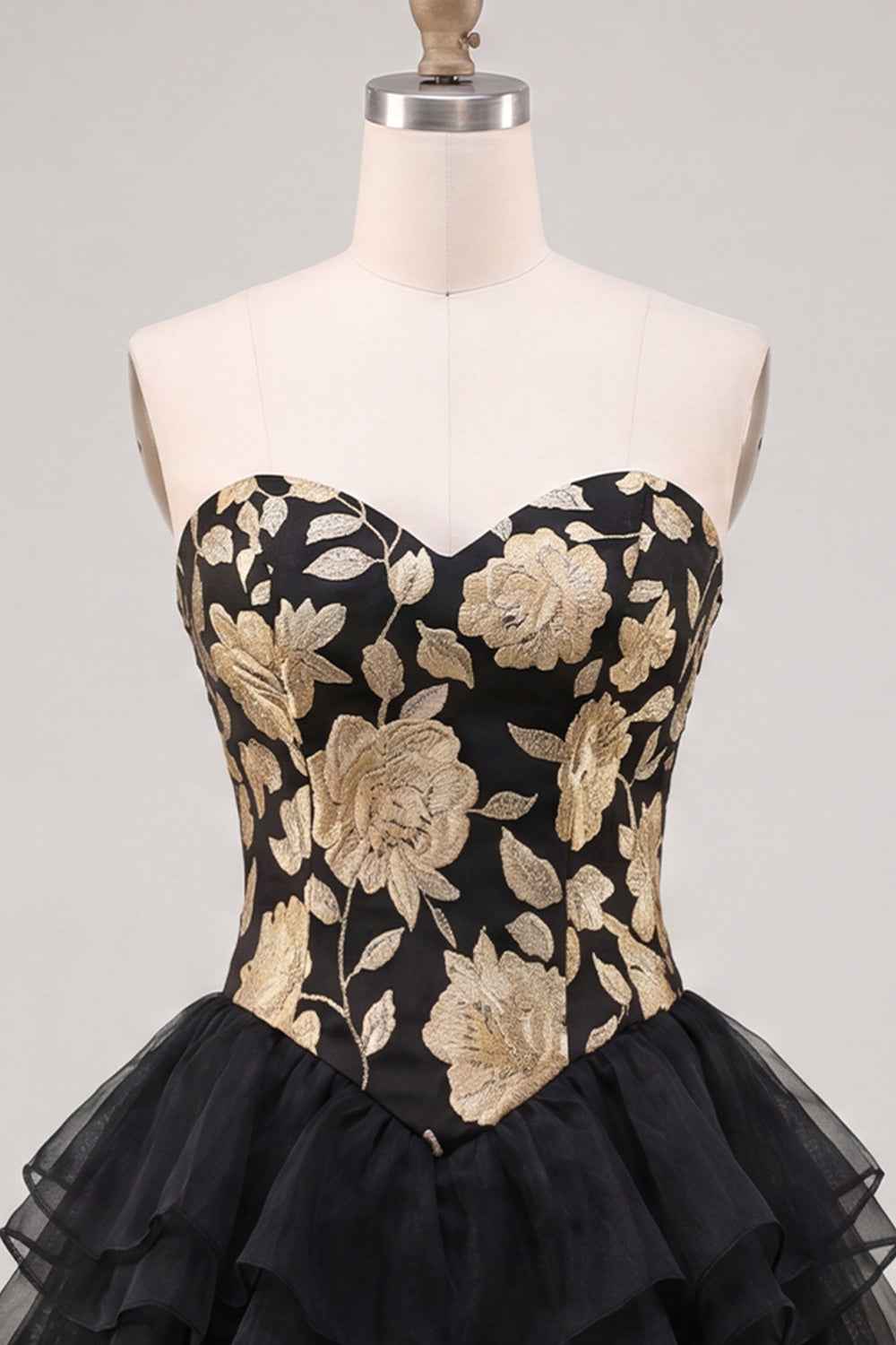 A Line Strapless Short Yellow Floral Homecoming Dress with Ruffles