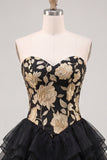 A Line Strapless Short Yellow Floral Homecoming Dress with Ruffles