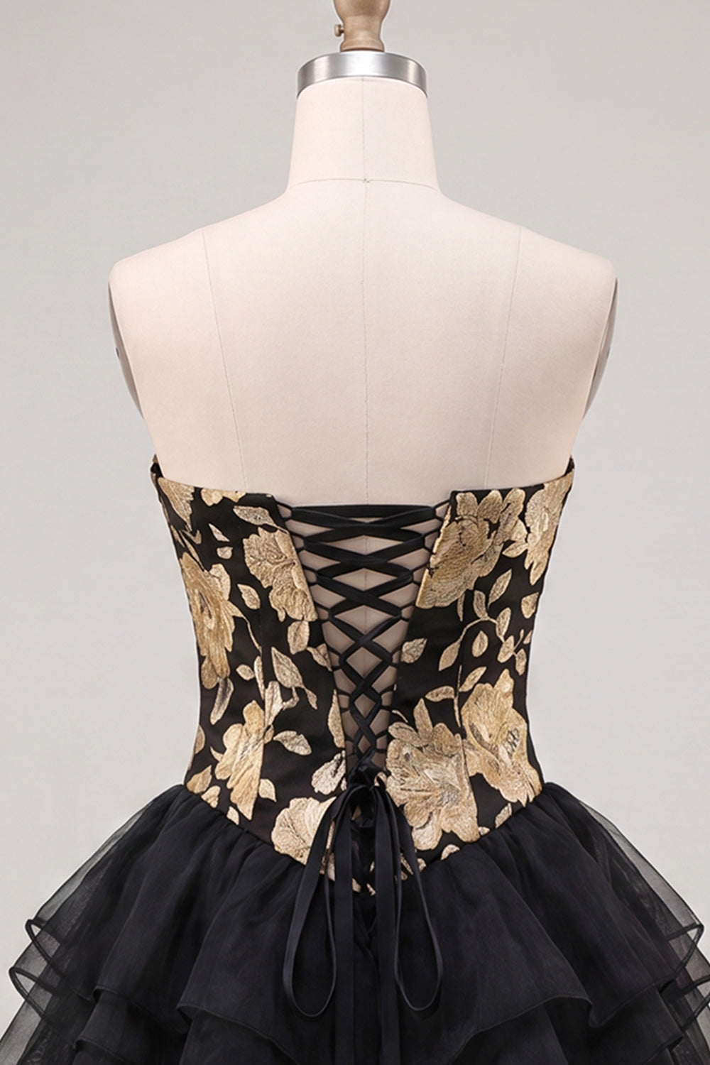 A Line Strapless Short Yellow Floral Homecoming Dress with Ruffles