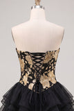 A Line Strapless Short Yellow Floral Homecoming Dress with Ruffles