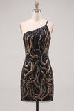 Sparkly Gold and Champagne Tight Short Beaded Homecoming Dress