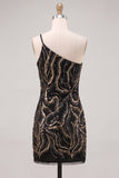 Sparkly Gold and Champagne Tight Short Beaded Homecoming Dress