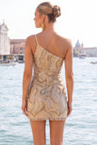 Sparkly Gold and Champagne Tight Short Beaded Homecoming Dress