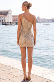 Sparkly Gold and Champagne Tight Short Beaded Homecoming Dress