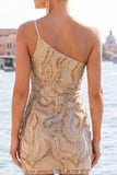Sparkly Gold and Champagne Tight Short Beaded Homecoming Dress