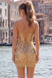 Sparkly Gold Sequin Strapless Tight Short Homecoming Dress