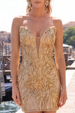 Sparkly Gold Sequin Strapless Tight Short Homecoming Dress