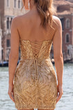 Sparkly Gold Sequin Strapless Tight Short Homecoming Dress