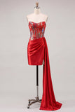 Sparkly Corset Pink Ruched Tight Short Homecoming Dress with Side Cape