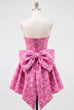Bule Jacquard Strapless A-Line Short Homecoming Dress with Bow