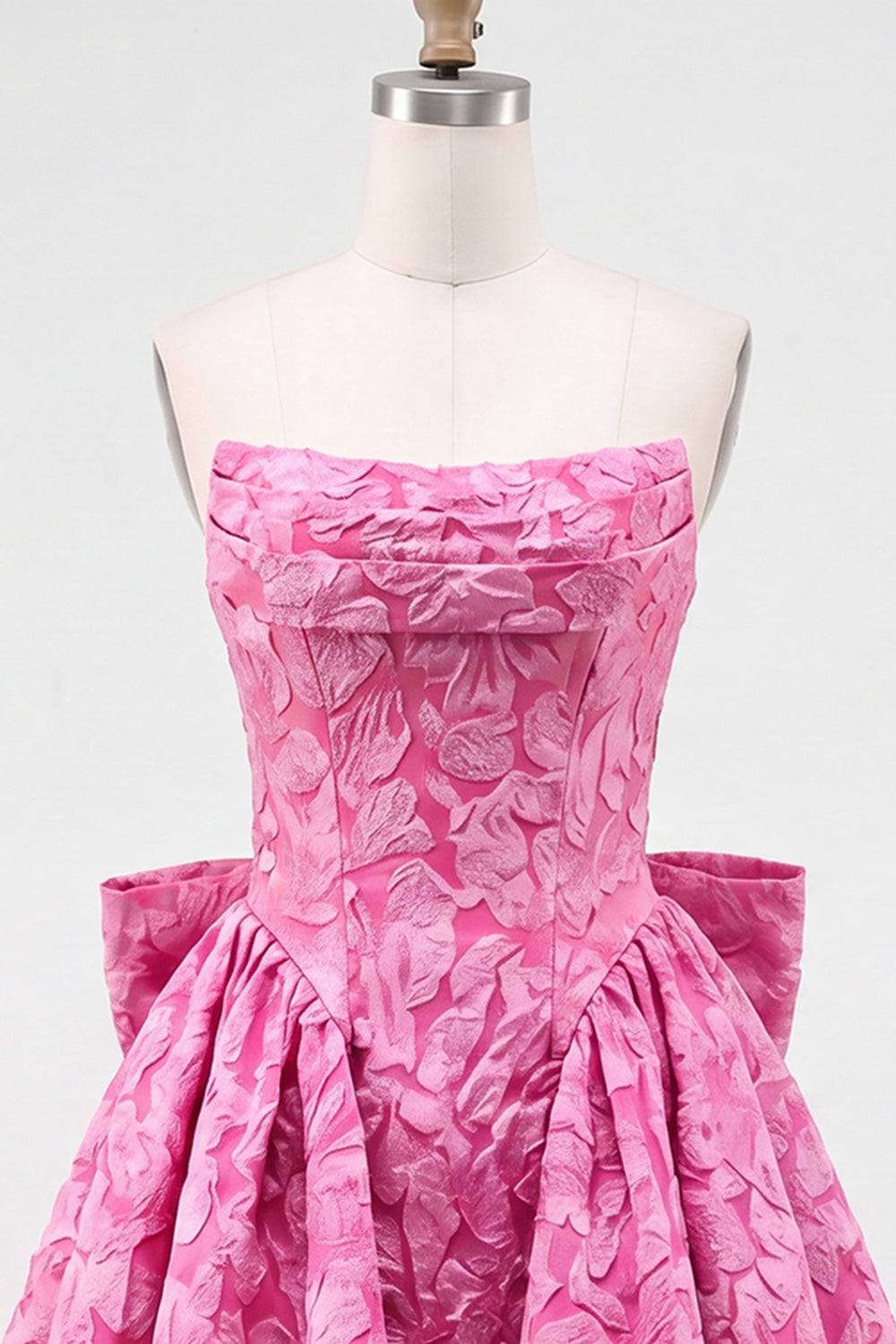 Bule Jacquard Strapless A-Line Short Homecoming Dress with Bow