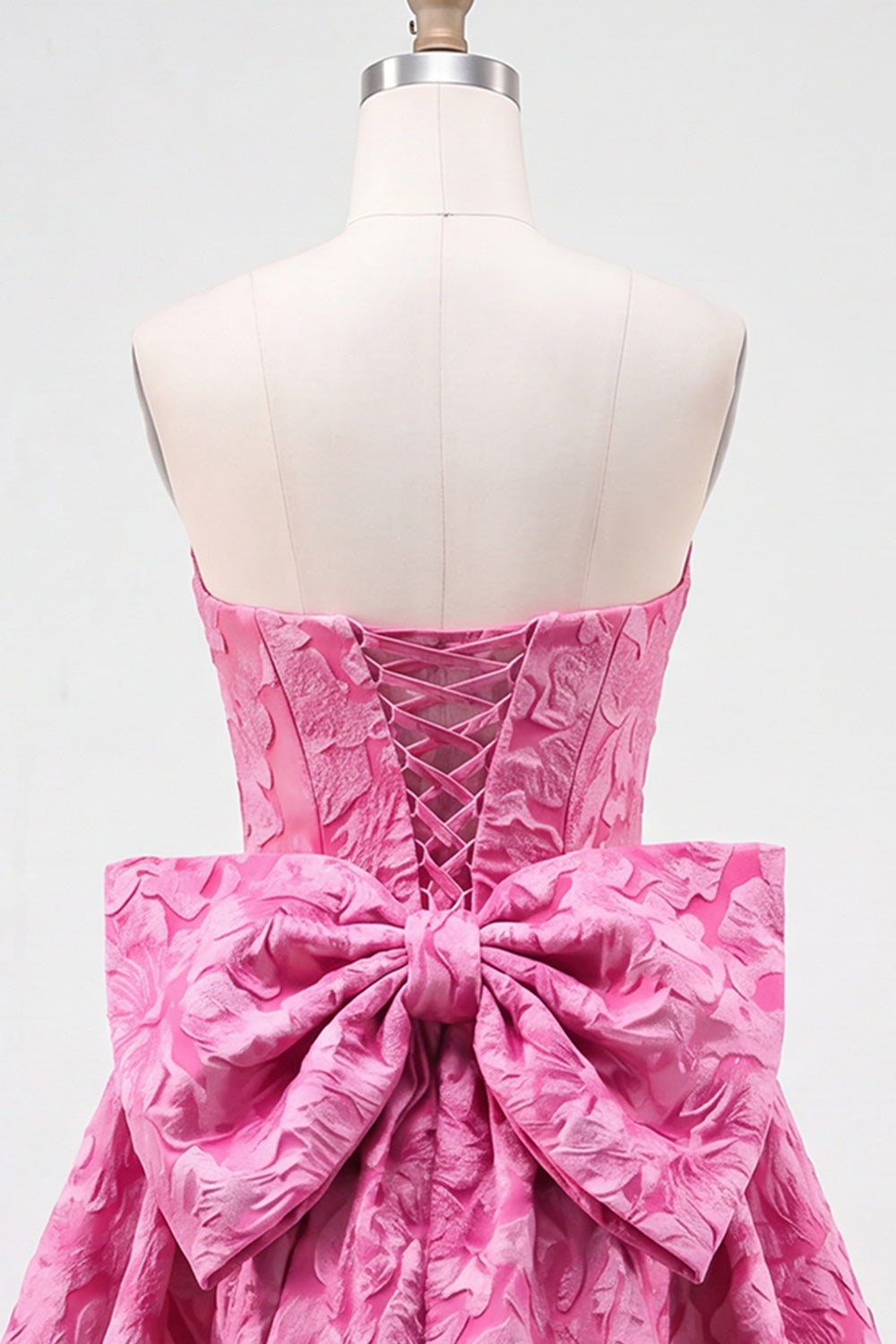 Bule Jacquard Strapless A-Line Short Homecoming Dress with Bow