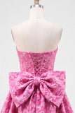 Bule Jacquard Strapless A-Line Short Homecoming Dress with Bow