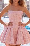 Bule Jacquard Strapless A-Line Short Homecoming Dress with Bow