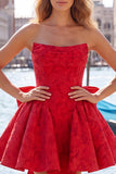 Bule Jacquard Strapless A-Line Short Homecoming Dress with Bow