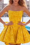 Bule Jacquard Strapless A-Line Short Homecoming Dress with Bow
