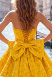 Bule Jacquard Strapless A-Line Short Homecoming Dress with Bow