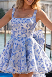 Gold and Black Floral A-Line Short Homecoming Dress with Bow
