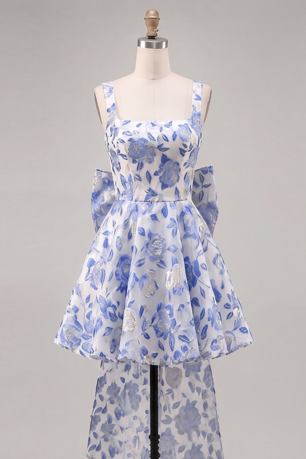 Gold and Black Floral A-Line Short Homecoming Dress with Bow