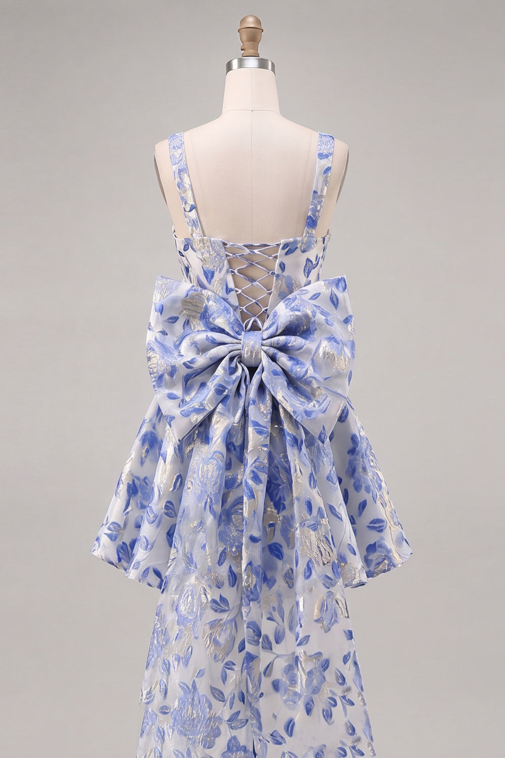Gold and Black Floral A-Line Short Homecoming Dress with Bow