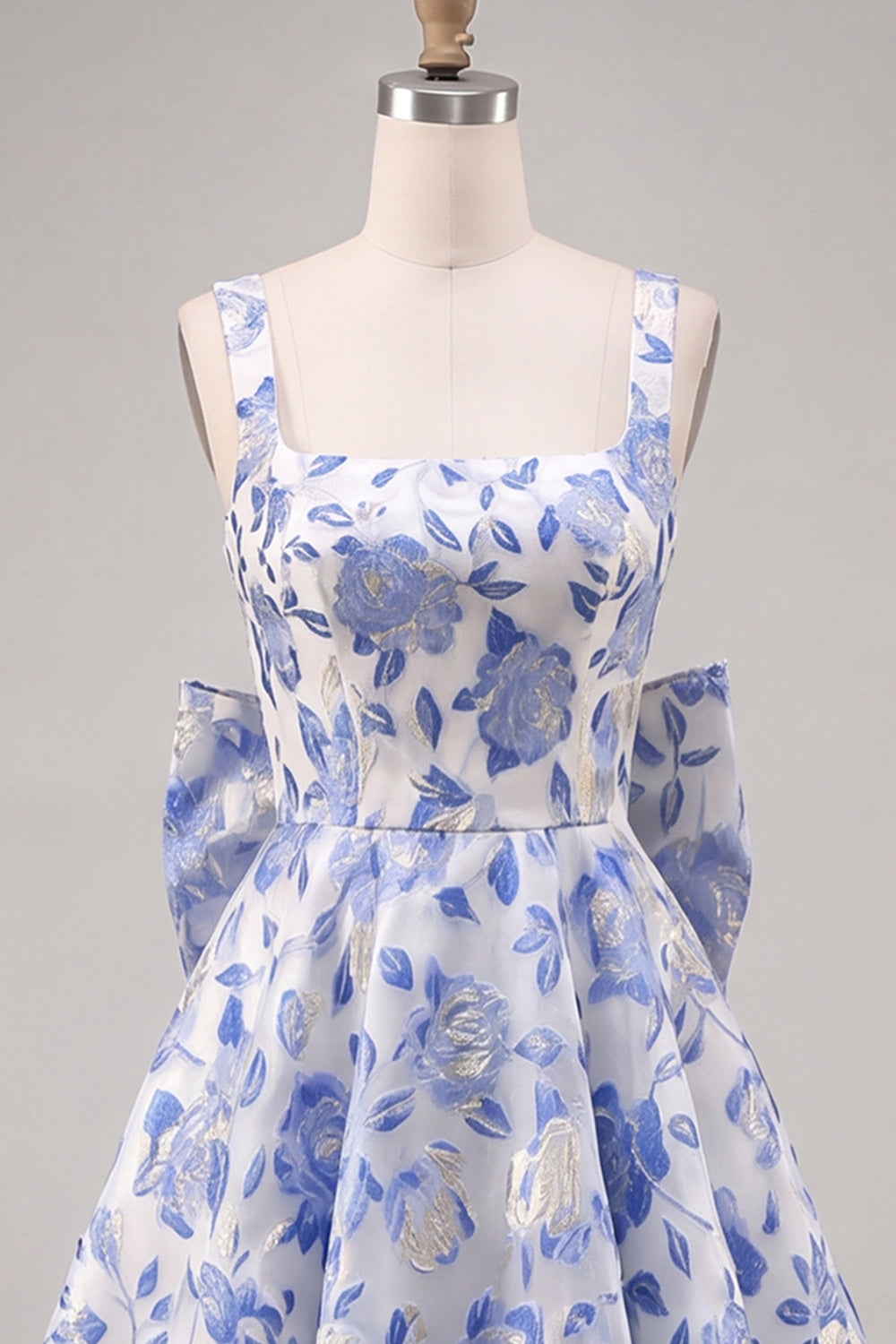 Gold and Black Floral A-Line Short Homecoming Dress with Bow