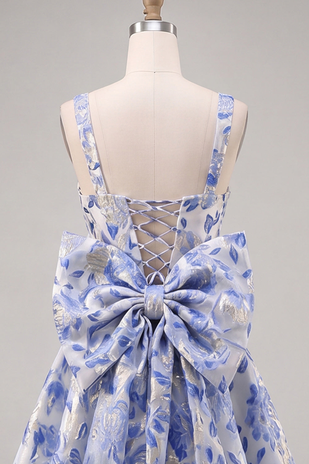 Gold and Black Floral A-Line Short Homecoming Dress with Bow