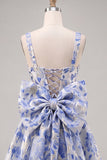 Gold and Black Floral A-Line Short Homecoming Dress with Bow
