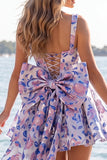 Gold and Black Floral A-Line Short Homecoming Dress with Bow