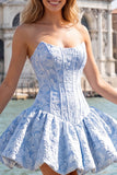Floral Pink Jacquard A-Line Short Corset Homecoming Dress