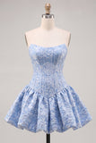 Floral Pink Jacquard A-Line Short Corset Homecoming Dress