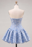 Floral Pink Jacquard A-Line Short Corset Homecoming Dress
