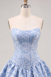 Floral Pink Jacquard A-Line Short Corset Homecoming Dress