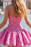 Floral Pink Jacquard A-Line Short Corset Homecoming Dress