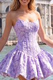 Floral Pink Jacquard A-Line Short Corset Homecoming Dress