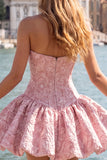 Floral Pink Jacquard A-Line Short Corset Homecoming Dress