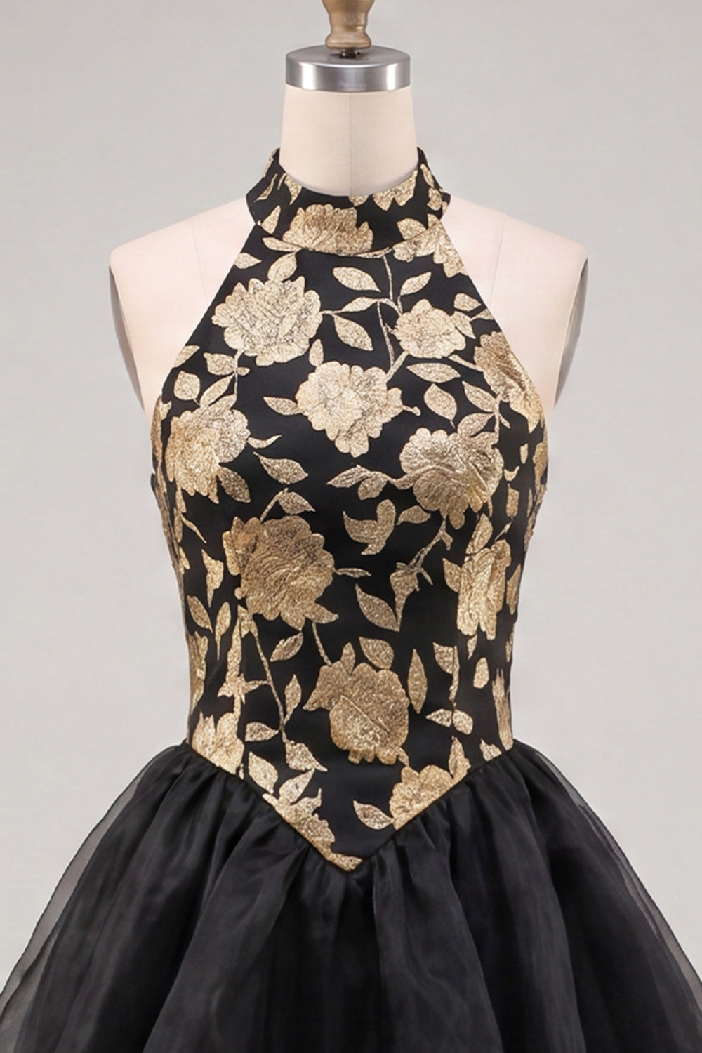Blue Floral High Neck Tiered Ruffled Short Homecoming Dress