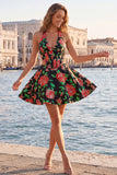 Lilac Floral Corset Halter Neck Cut Out Short Homecoming Dress