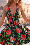 Lilac Floral Corset Halter Neck Cut Out Short Homecoming Dress