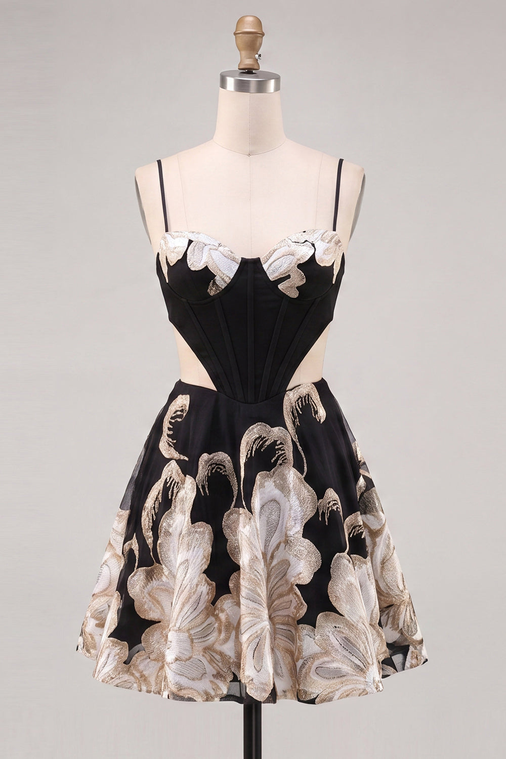 Sparkly Floral Blue Corset A-Line Short Homecoming Dress