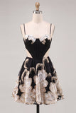 Sparkly Floral Blue Corset A-Line Short Homecoming Dress