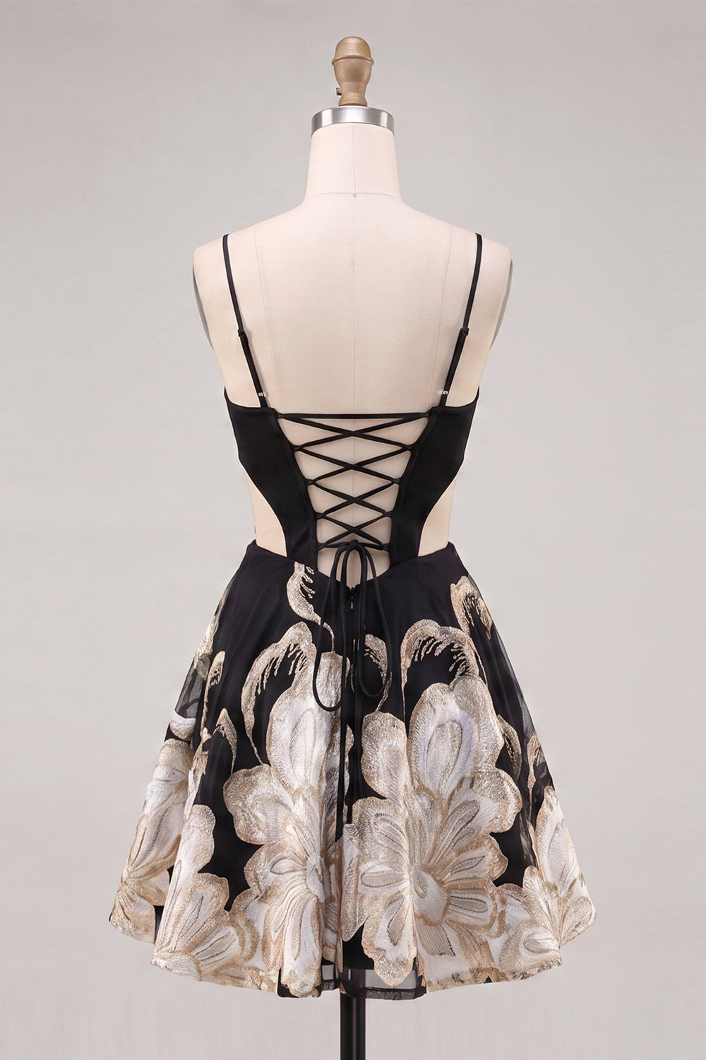 Sparkly Floral Blue Corset A-Line Short Homecoming Dress
