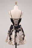 Sparkly Floral Blue Corset A-Line Short Homecoming Dress